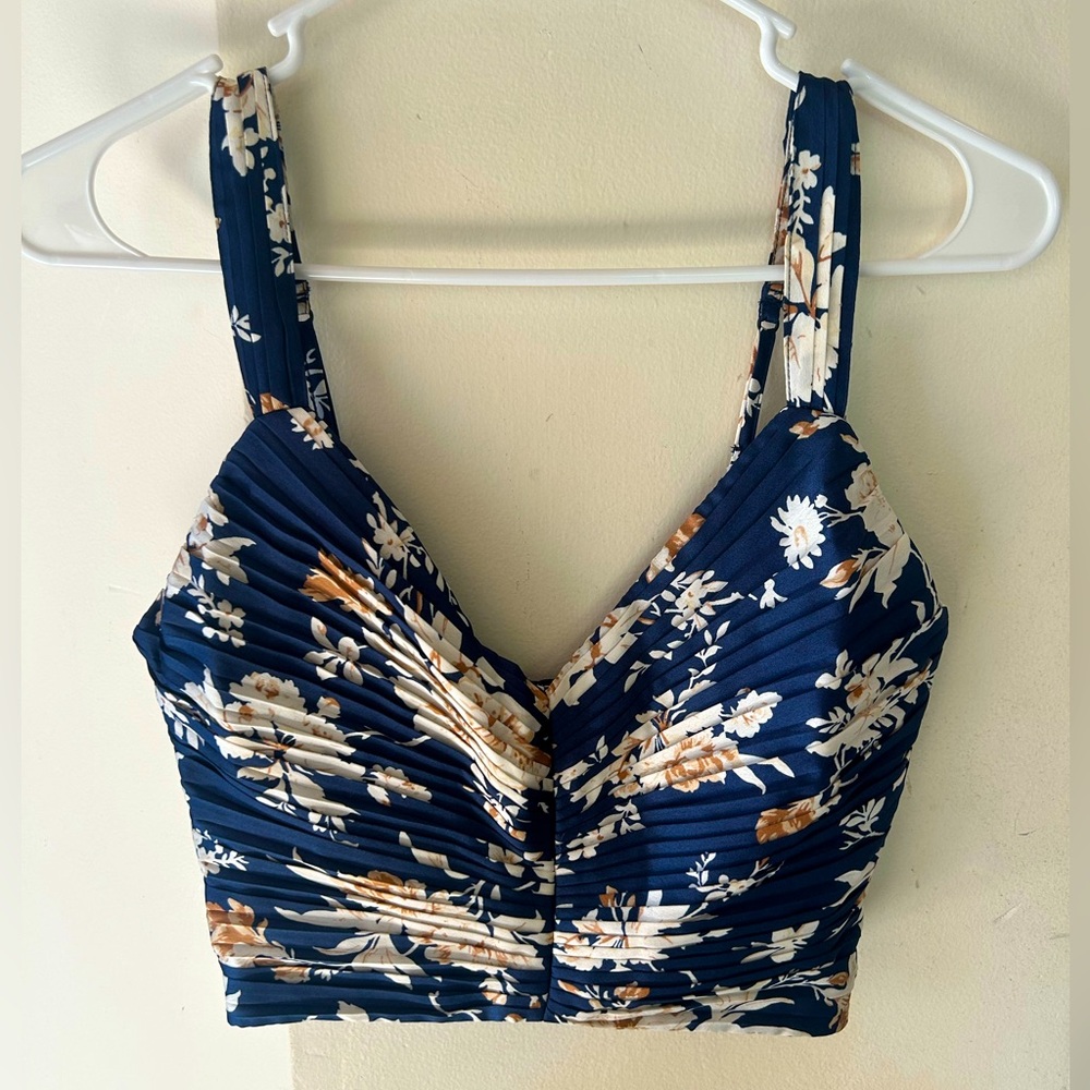 Abercrombie & Fitch Satin Floral Ruched Crop Top